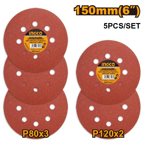 INGCO JEU FEUILLES ABRASIVES PONCEUSE ORBITALE 5PCS 150M AU MAROC [AKRS150051]