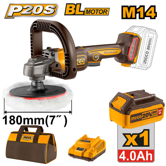 INGCO POLISSEUSE SANS FIL  20V 180MM 1BATTERIE 4.0AH+CHARGEUR AU MAROC [APLI20151]