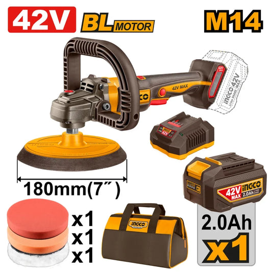 INGCO POLISSEUSE SANS FIL 180MM 42V AVEC 1BATT ET 1 CHARGEUR AU MAROC [APLI42181]
