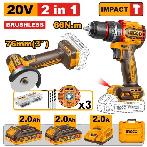INGCO KIT COMBINE DE 2 MACHINES SANS FIL AU MAROC [CKLI20255]