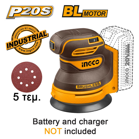 INGCO PONCEUSE ORBITALE ALEATOIRE 125MM - 20V - SANS BATTERIE NI CHARGEUR AU MAROC [CROSLI2002]