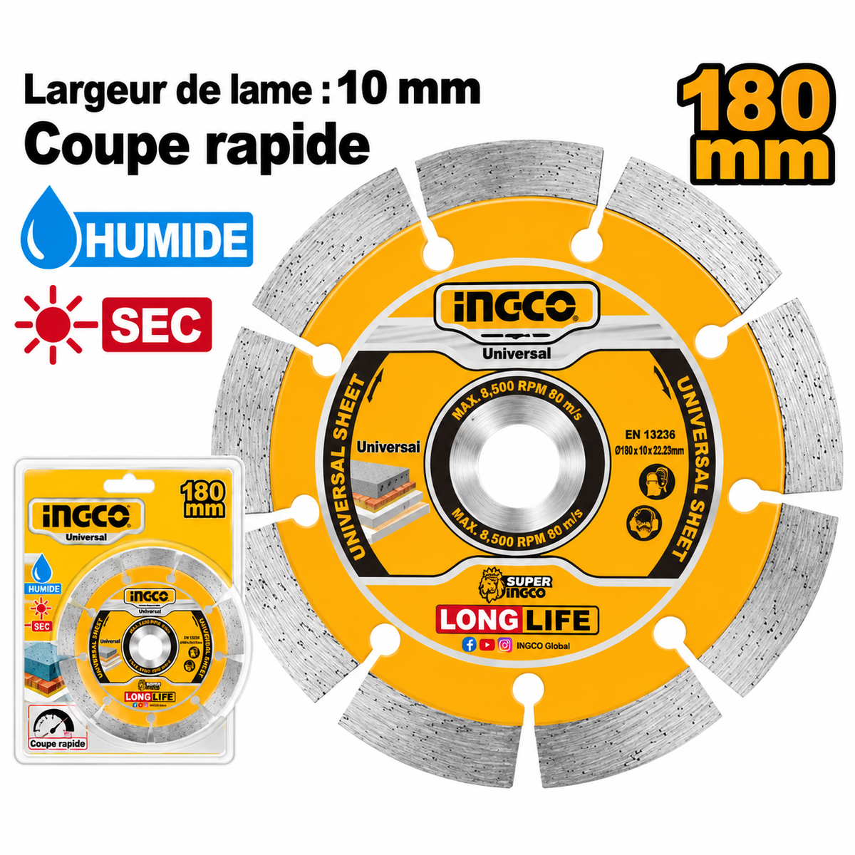 Disque Diamant INGCO 180 mm – 7"