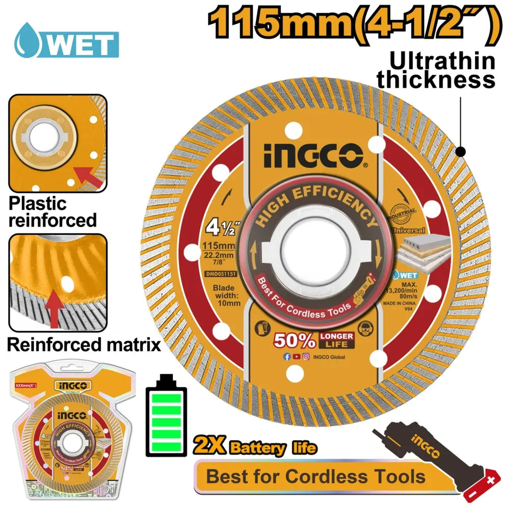 INGCO DISQUE DIAMANTE ULTRA-MINCE A REBORD 115MM AU MAROC [DMD051151]
