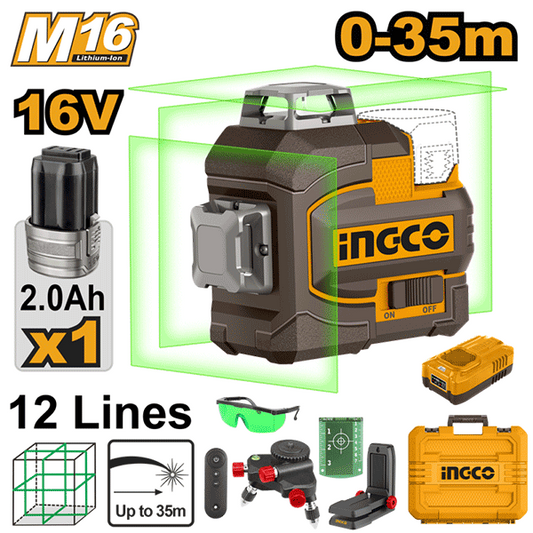 Niveau laser à Batteries 16V à nivellement automatique à faisceau vert 3D
