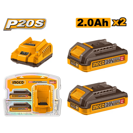 Pack 2 Batteries 20V 2Ah + 1 chargeur rapide SI