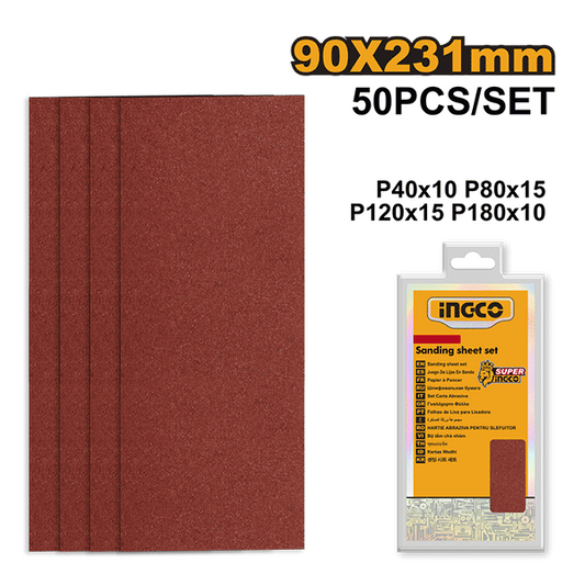 Jeu feuilles abrasives ponçage 50pcs 90*231mm