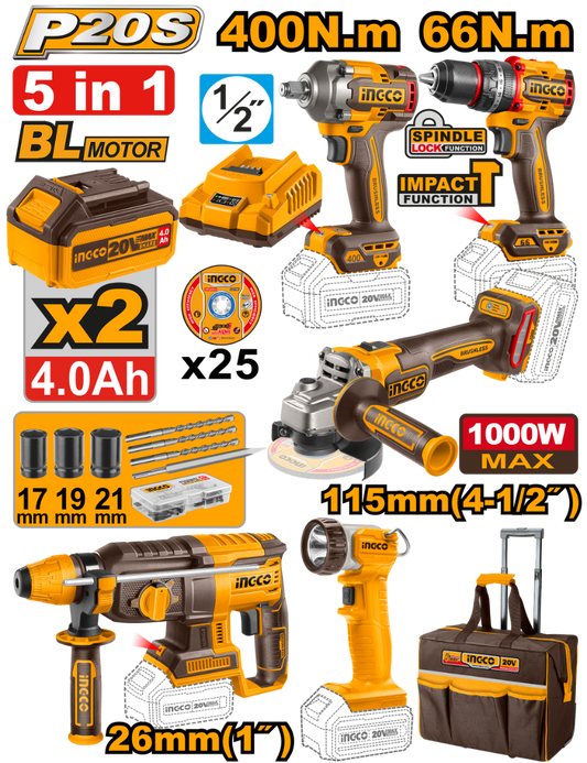 INGCO PACK VALISE DE 5 MACHINES 20V AU MAROC [CKLI2019]